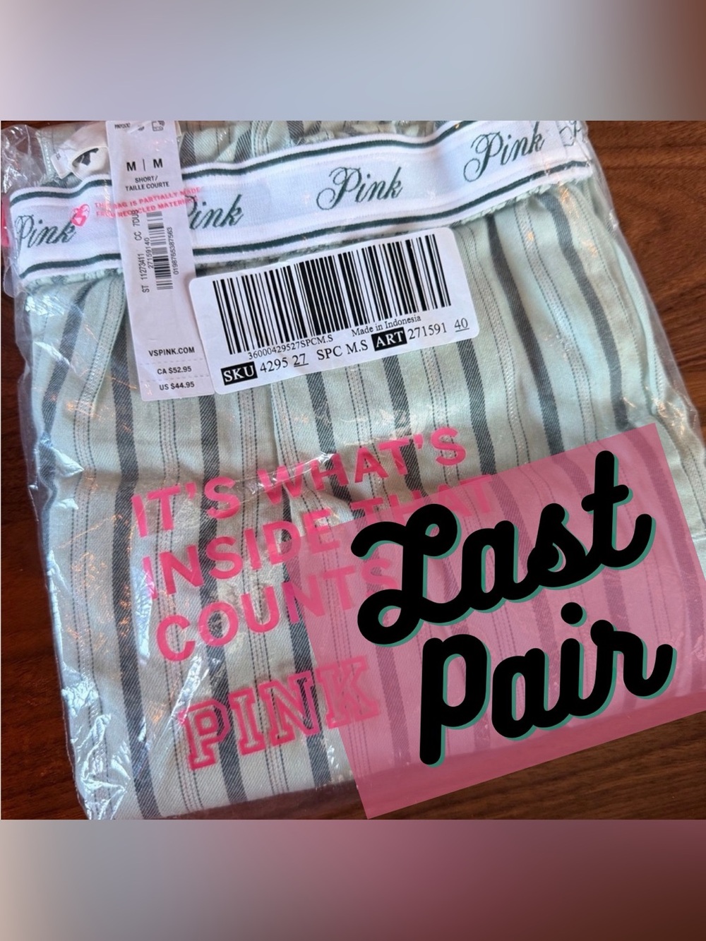 Victoria’s Secret Green Striped Pajama Pants PINK M short. Womens Medium Petite